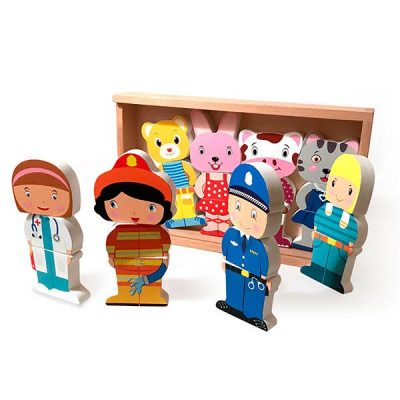 Puzzle didactico para niños con figuras de profesiones y animales
